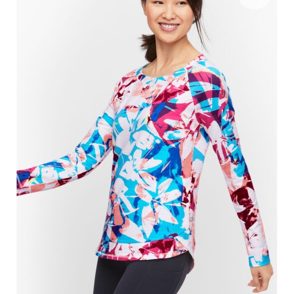 T by Talbots Womens 3X Brushed Floral Print‎ 3/4 Sleeve Crew Neck Sweatshirt